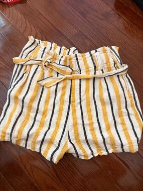 High-Waist Striped Paperbag Shorts in Yellow and White